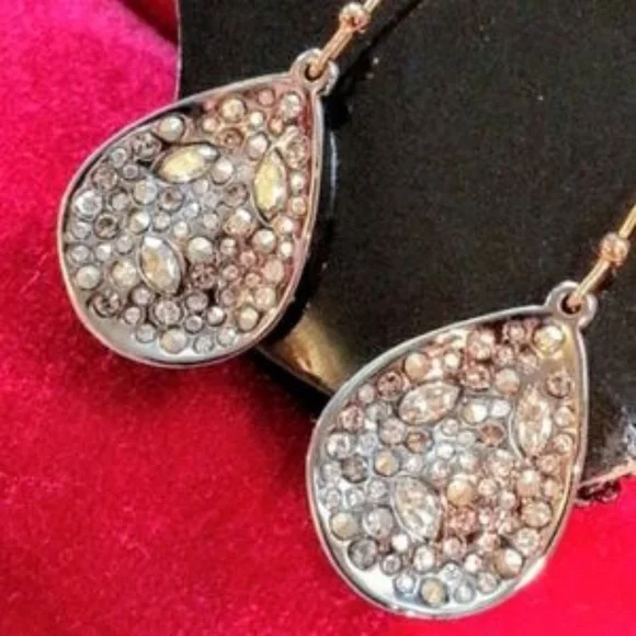 Alexis Bittar Swarovski Crystal Teardrop Gunmetal Gray Dangle Earrings